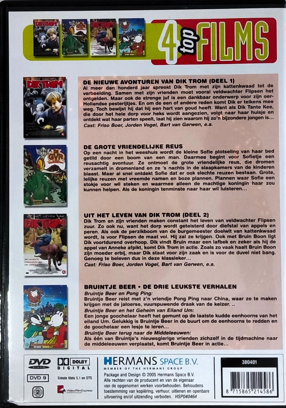 4 meilleurs films pour enfants : Dik Trom 1 / The BFG / Dik Trom 2 / Bruintje Beer