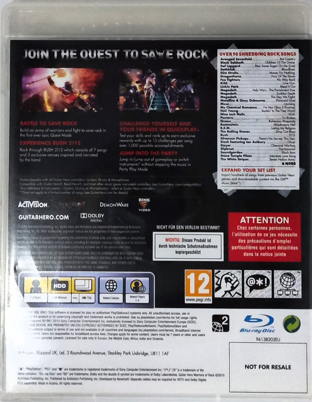 PS3 Guitar Hero Warriors of Rock (jeu uniquement)