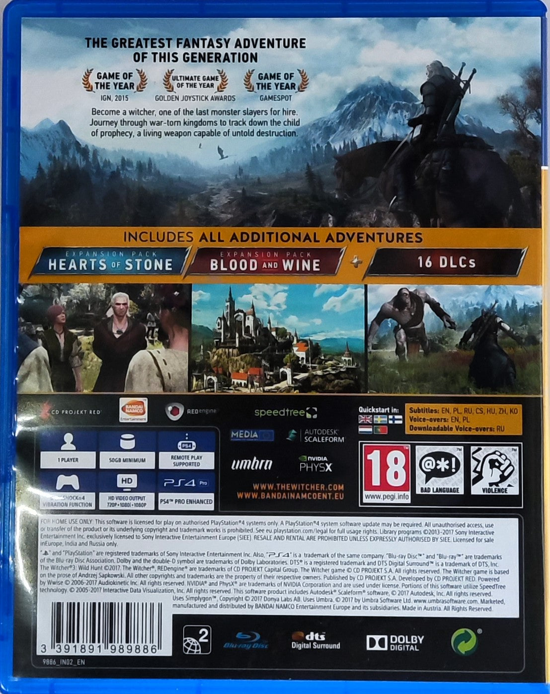 PS4 The Witcher Wild Hunt Game of The Year Edition